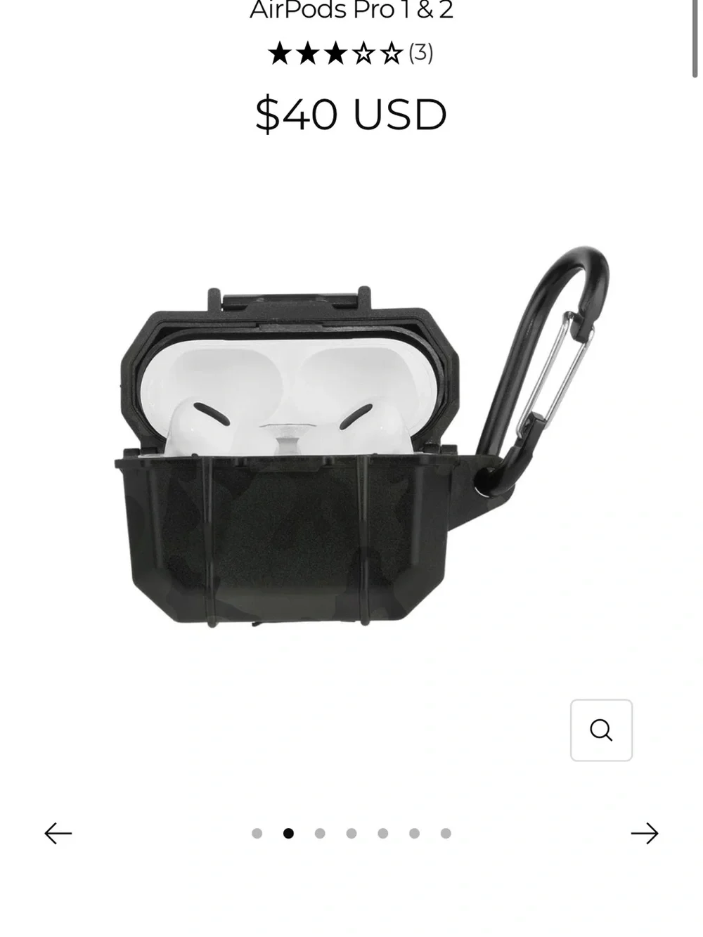 Rugged Black Protective AirPods Pro Case with Carabiner